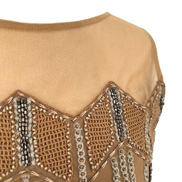 Sundance Beaded Moondusk Top Sleeveless Mesh Beige Tan Size Medium Petite - Picture 3 of 12